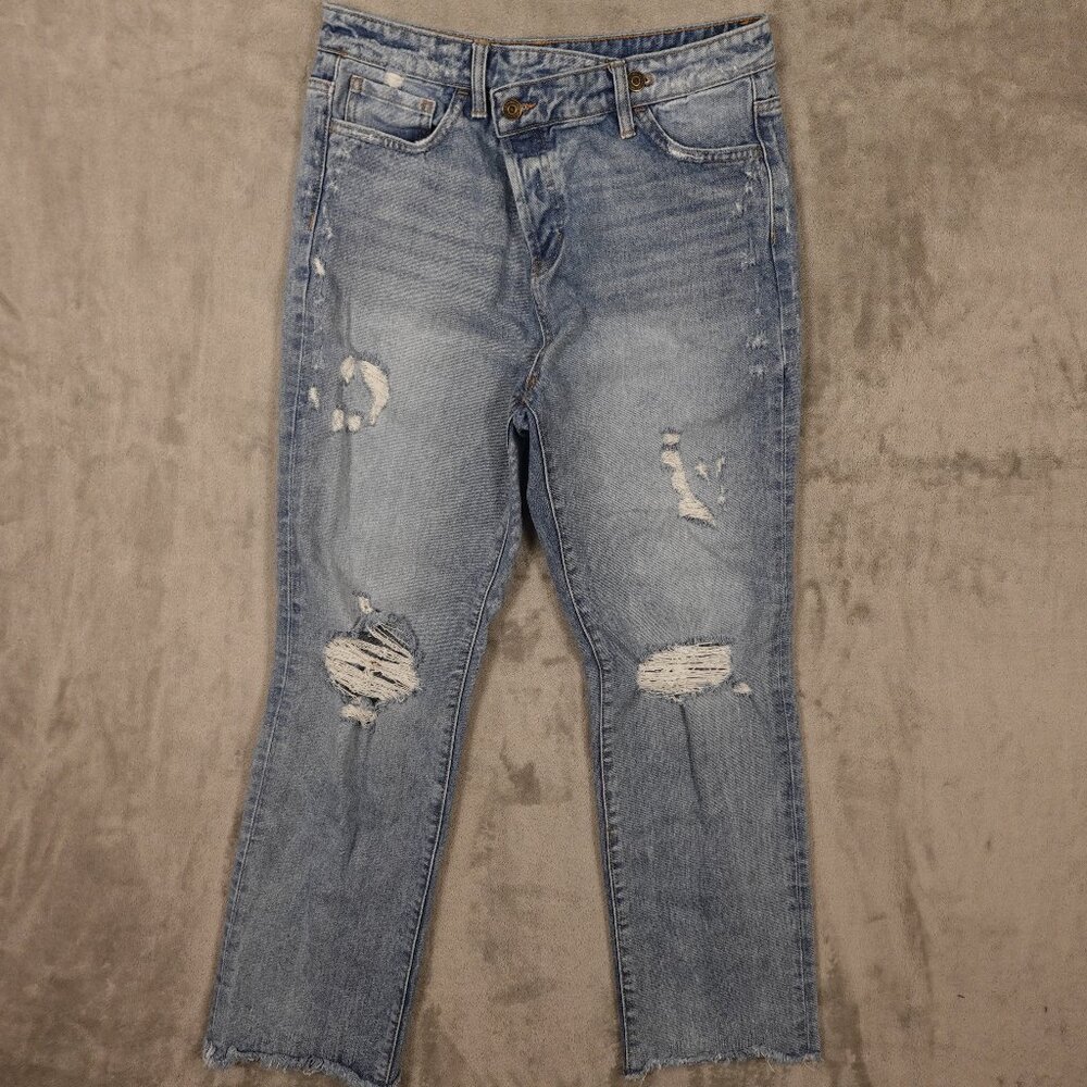 Flying Monkey Jeans High Rise Asymmetrical Waist Straight‎ Leg Women's 27 Blue
